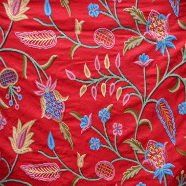 Crewel Fabric Summer Kashmir Red Cotton Duck Fabric